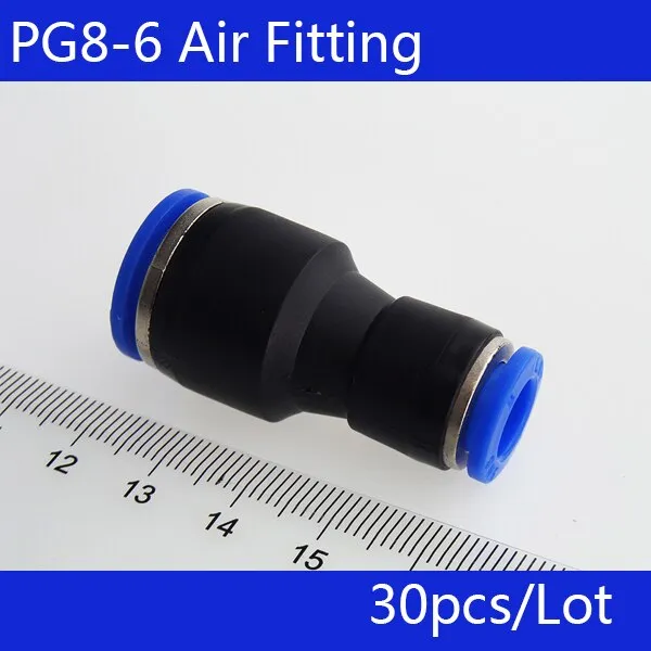 30pcs PG8-6 불균등 직경 에어 튜브 피팅 스트레이트 유니온 공압 피팅 커넥터의 원터치 푸시