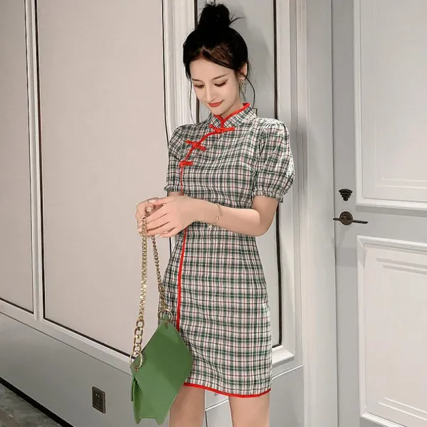 린다씨컴퍼니 복고풍 중국식 개량형 치파오 일자 넥 쇼트 상의 원피스 여 여성 점프수트
