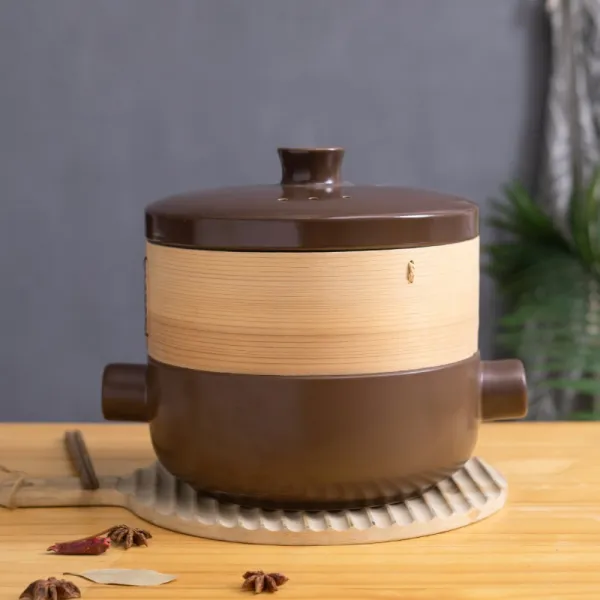 편백나무 찜기 찜냄비 찜통 떡시루 이유식 만두 호빵 떡 수육 냄비 2.5l 브라운 찜기와 대나무 찜통