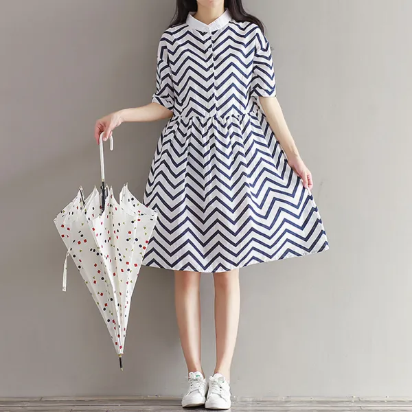  제로의옷장 스트라이프 린넨원피스 Be0729n07