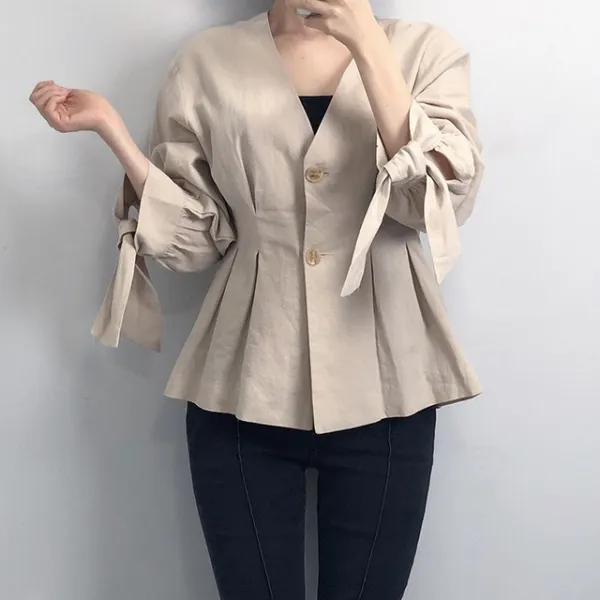 오늘도입다 [대박세일]린넨 브이넥 블라우스 자켓