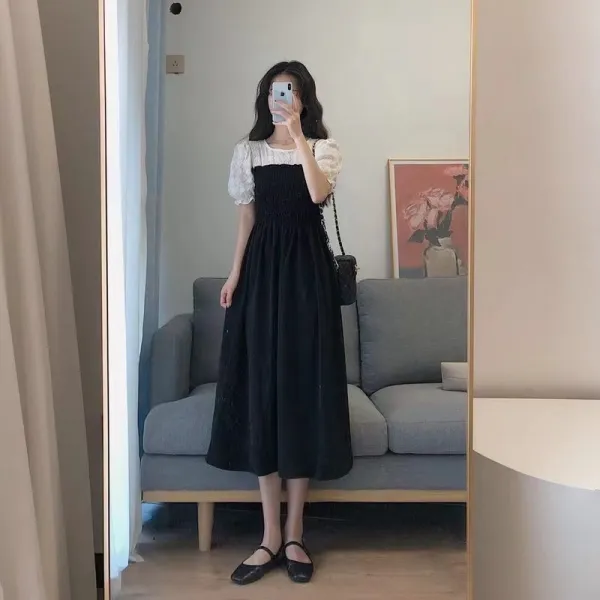 루다샵 퍼프롱원피스 여름 밴드빅사이즈 뚱뚱함 MM 티 멈추다 볼륨 자 스윗 첫사랑 여성의류