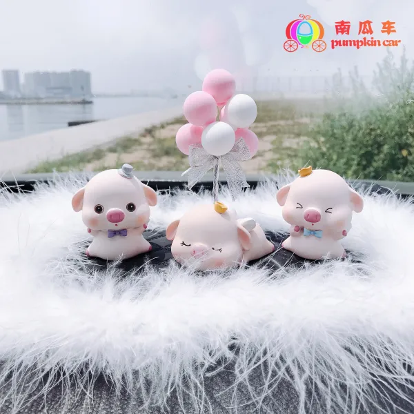 인물피규어 뉴타입 귀여운 크라운 날개 피그 자동차 장식품 고백 풍선 축전지차 미끄럼방지매트, T16-뜬눈 눈늘가는 잠자는 돼지+분풍선+깃털 매트, 기본