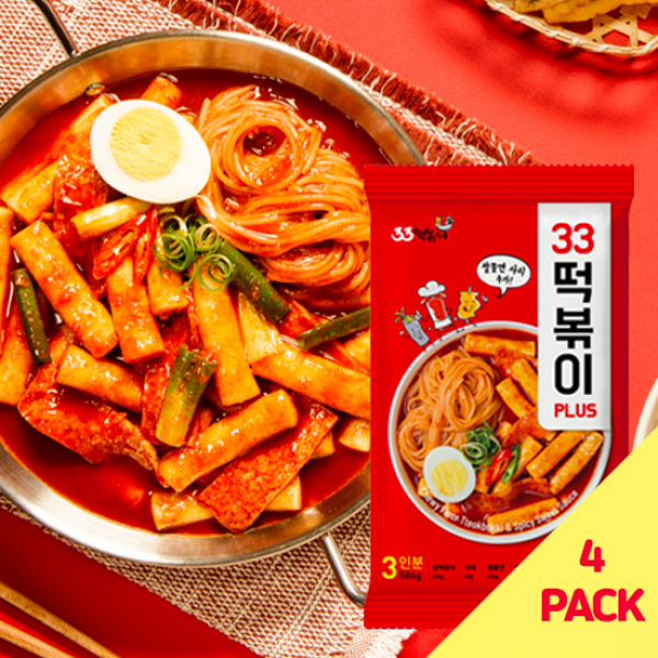 33떡볶이 봉지당 2~3인분간편조리 떡볶이, 4팩, 586g