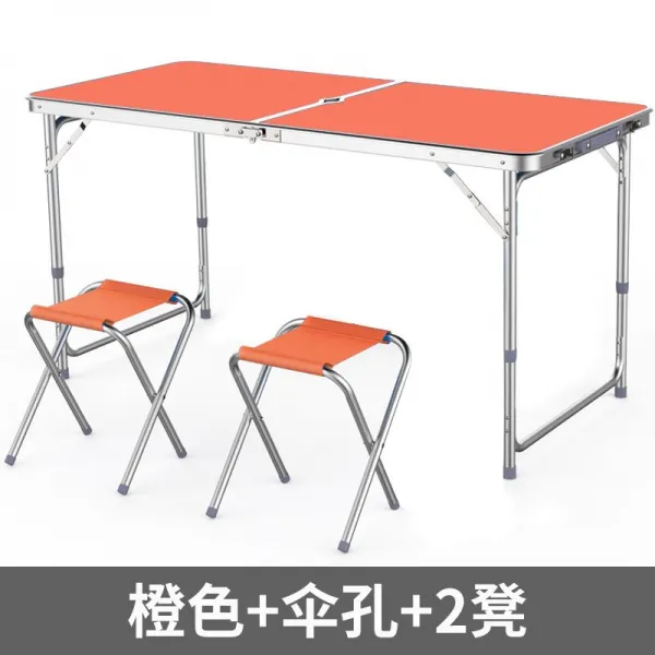 야외테이블 휴대용 야영 야외 테이블식 관절큐테이블 접이식테이블 긴탁자 마케팅 노점 자가운전여행 T22 H71쌍봉 주황색+우산구멍+2의자