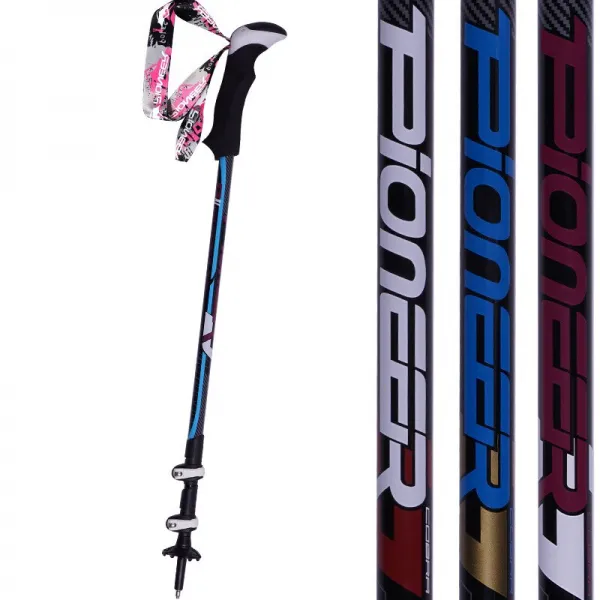 Piomeer Walking Trekking Poles Alpenstock 조정 가능한 알루미늄 합금 텔레스코픽 등산객 하이킹 스키 스틱 1pc Rose