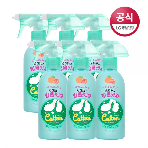 온더바디 발을씻자 코튼 풋샴푸 프레쉬 자몽 민트향, 385ml, 6개