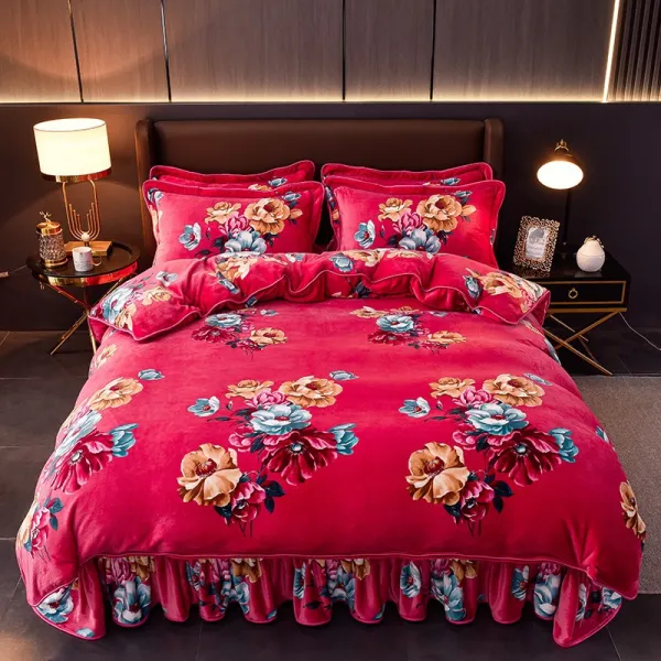 침대시트 플란넬 4종 가을겨울 두꺼운 보온 크리스탈 융털 미끄럼방지 털이 짧다 밀크 폴라폴리스 이불커버 3232647459, 1.5m (이불커버 200 *230, 번화가는 여전하다.