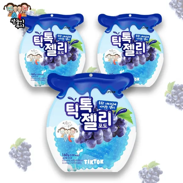 예이니식품 쌍둥이루지 틱톡 젤리 포도맛 3개 160gx3개 유튜브과일딸기사과오렌지