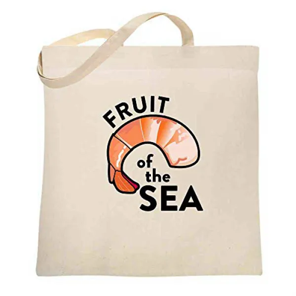 Shrimp Fruit of the Sea Quote Funny Natural 15x15 inches Canvas Tote Bag 바다의 새우 과일 견적 재미 자연 15x15 인치, nullp
