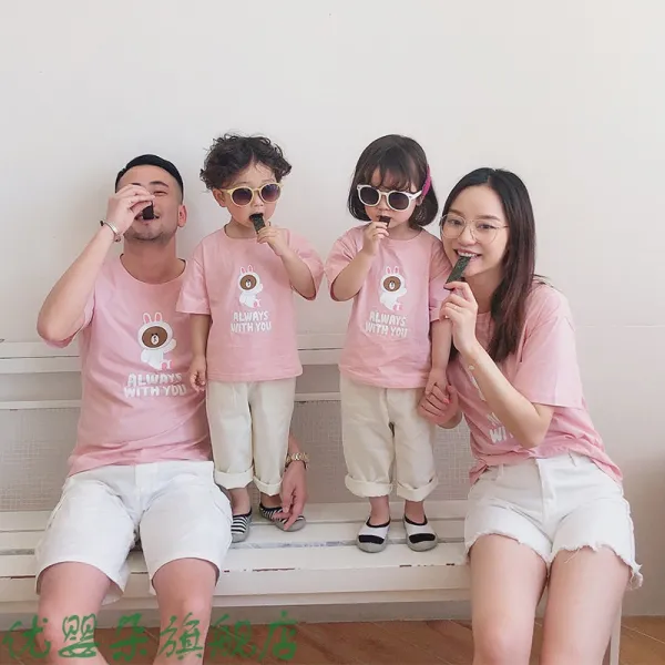 친자식 여름옷 한집 서너집 새집복 모자 모녀 인터넷 레드 반팔 티셔츠