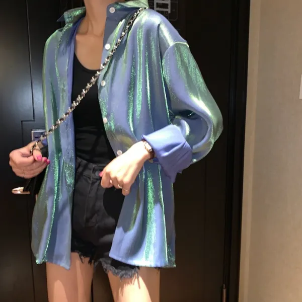 와이엠컴퍼니 춘추복 빈티지 항미 디자인 감 소중 셔츠 인어희 편광 상의 블라우스 여
