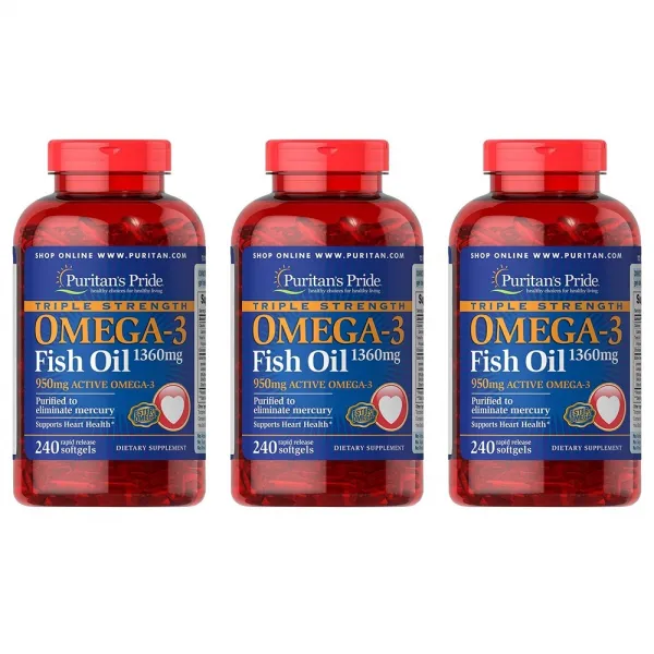 Puritan's Pride Omega-3 Fish Oil 퓨리탄 프라이드 오메가-3 피쉬 오일 1360 Mg 240정x3통 심혈관 동맥 건강
