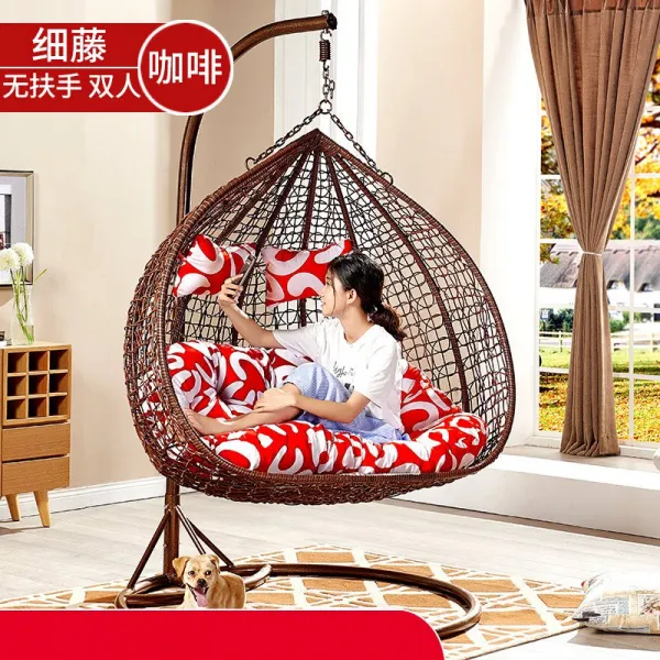 흔들의자 야외 그네 실외 그네의자 가정용 더블 곤돌라 등나무의자 마당 화원베란다 라탄 철공예, T11-더블 커피색 클래식 * 업그레이드 두께강화 포기