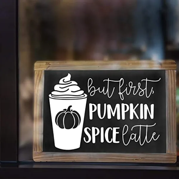 비닐 벽 아트 데칼 -하지만 첫 번째 호박 향신료 Latte - 17.5 x 25 - PSL 모양 가을 가을 시즌 유행 계절적 견적 가정용 사무실에 대 한 스티커 커피 숍 스토어 쇼핑가 창 장식 (흰색), 본상품