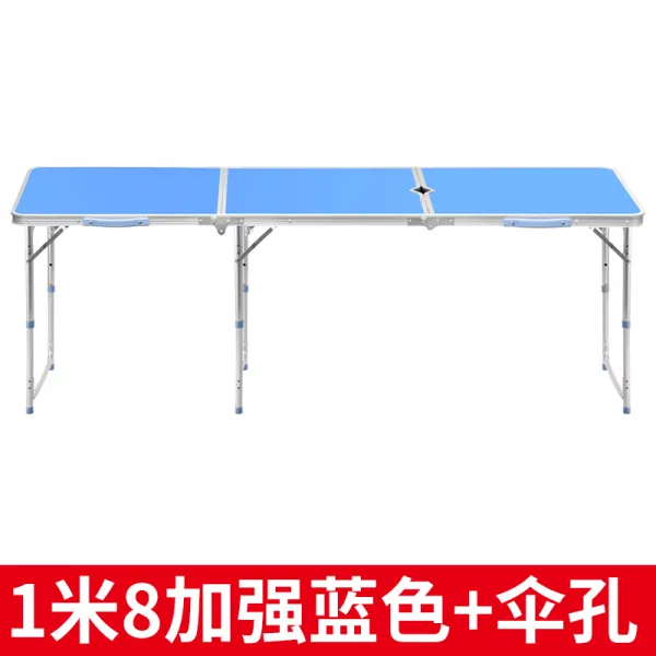 야외테이블 알루미늄 접이식탁자 1.8미터 실외 자알루미늄 합금 노점진열대 심플테이블 접이식 휴대용 국다용도, T08-1.8미터 쌍봉 블루+우산구멍