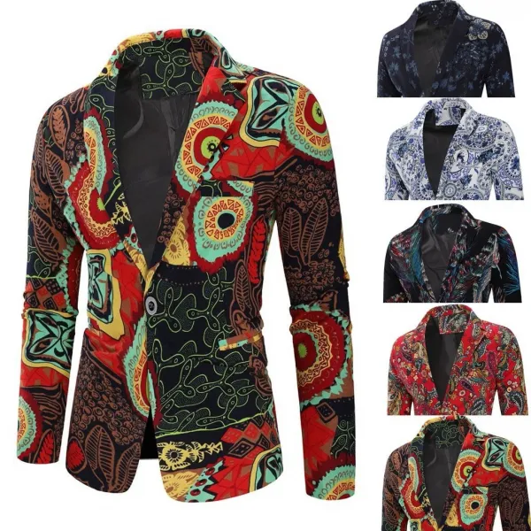빈티지 민족 인쇄 복장 꽃 정장 슬림 맞 블레 이저 재킷 재킷 가 남성 가 블레이져0049 