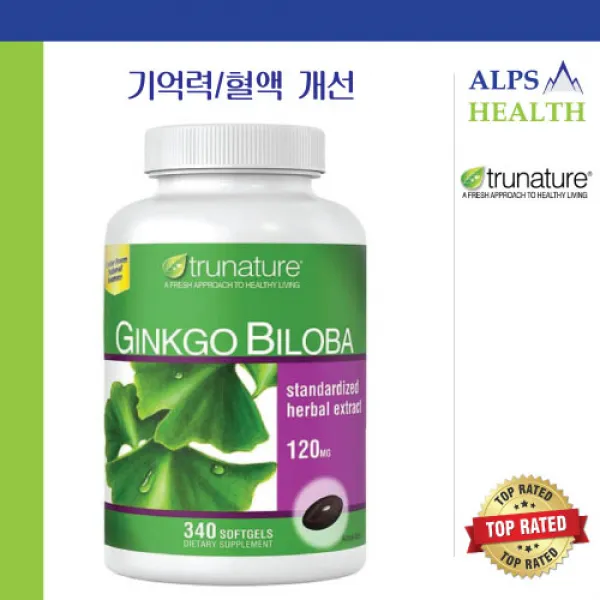 트루네이처 은행나무 빌로바 120mg 340 소프트젤 Trunature Ginkgo Biloba 120mg 340 Softgels Exp. 06/25, 1개