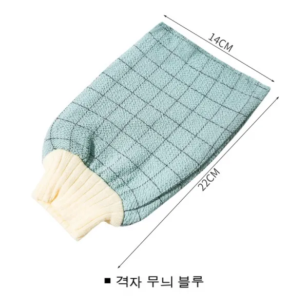 FULE 매우 유용한 일상 가제트 2615 신기하다 비벼 면제 목욕 수건 두껍다 목욕 장갑 강력 비벼 등수건 비벼 때밀이 수건, 체크 블루