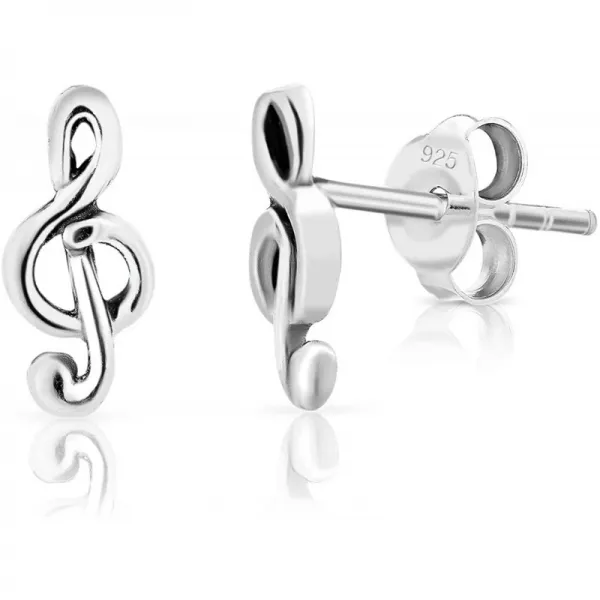 DTPSilver-925 스털링 실버 고음 음자리표 패션 스터드 귀걸이 4 x 10 mm