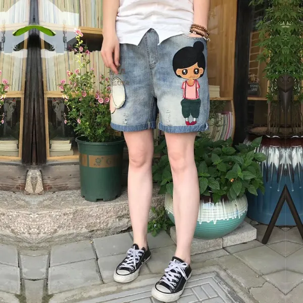 머머다 여성 청 반바지 자수 5부 여름 데님팬츠 19 Fuj19 595904495271