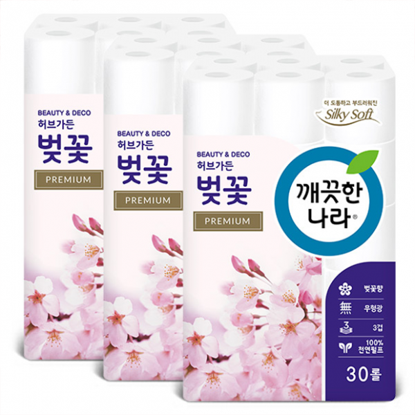 깨끗한나라/롤화장지/3겹데코 벚꽃허브가든/27m30롤x3 단품
