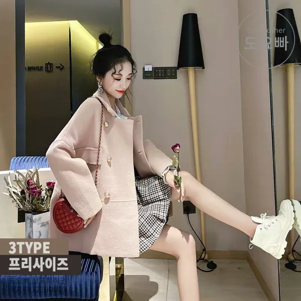 도오빠 여자 코트 여성코트 양면 짧은 모직 숏 가을 겨울 정장