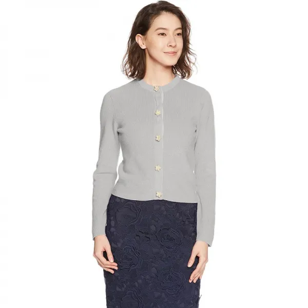 (나라 카미ー치에)NARA CAMICIE비주 버튼 브라이트 두렁 크루 카디건 30-81-11-507 14라이트 그레이 2