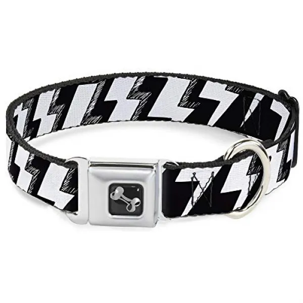 Buckle Down Dog Collar Bone - Lightning Bolts Sketch Black/White - Small 9-15” 버클 다운 견 칼라 뼈 - 번개 화살, 1