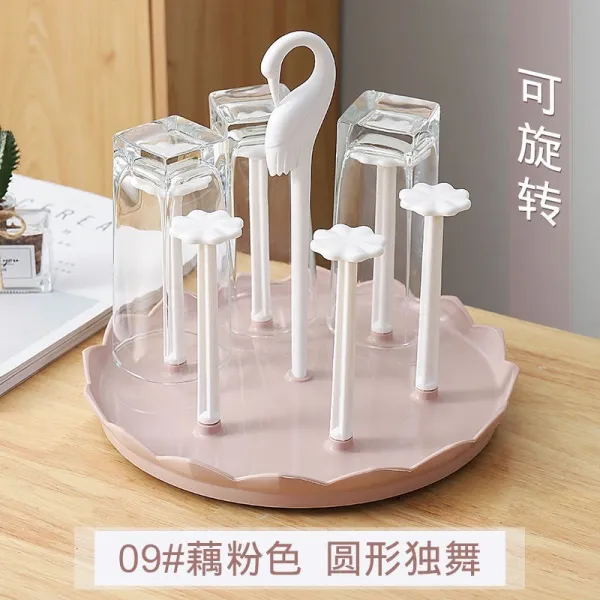 유리고블렛컵 비어머그 바글라스 뒤집게걸이 8개 선반 물빠짐 거치대 스핀들 수납 놓다 의 돌보아 주다 접시, 09# 연근 바칸디핑크 원형 독무 (