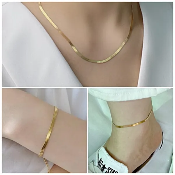 실버925 18k 3mm 스네이크 뱀줄 (팔찌/발찌/목걸이) 3종 은세트