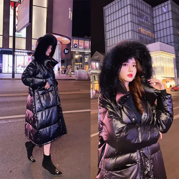 여성 유광 롱패딩 바겐세일 패딩녀 무릎 위를 지나는 롱 박시한 화이트 오