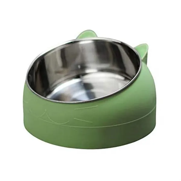 Rxan Pet Cat Bowl 15 도의 기울기 올려 않은 슬립 스테인리스 피더 그릇 전체 높이를 높이는 200 400 800ml 400ml Green 400ml Green