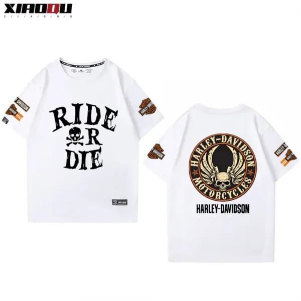 할리 데이비슨 오토바이 바이크 라이더 프린팅 반팔 반소매 여름 티셔츠, 화이트2