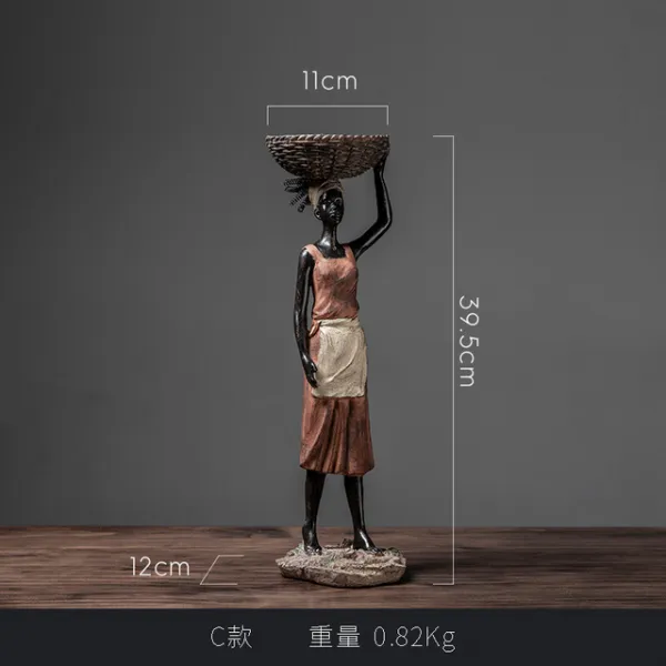 근면 한 아프리카 캐릭터 바구니를 들고 동상 방 장식 장식 공예 취미 장식품 액세서리 가구, 01 A