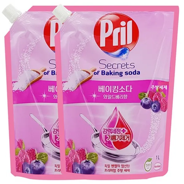 프릴 베리향 1000mlx2개 리필 고농축 1종 과일 야채 세척 친환경 퍼실 주방 세제, 2 refill