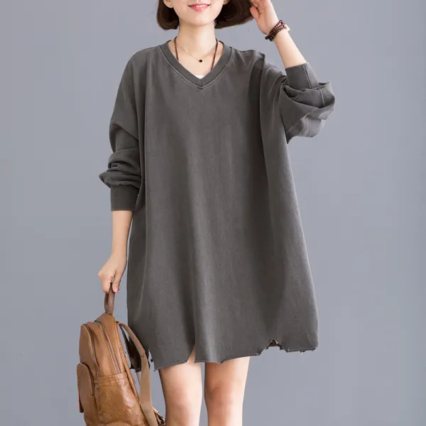 샵솔베이지 코튼 롱 티셔츠 가을 겨울 여성 박시루즈핏 빈티지 원피스 긴팔