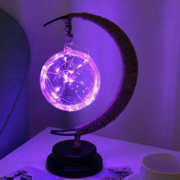 해외직구 LED 별빛 애플 크리스마스 화랑 조명 침대방 수제 헴프 철야등에서 거실 장식, purple, Round ball