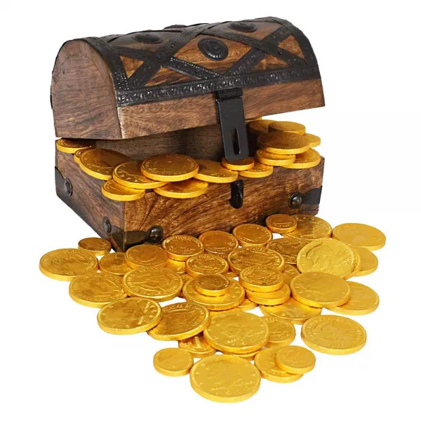 Well Pack Box 5070 (8oz) 동전 벨기에 초콜릿 나무 해적 보물 가슴팩 크기 7x5x4.5 초콜릿 금화, 선택, 상세설명참조