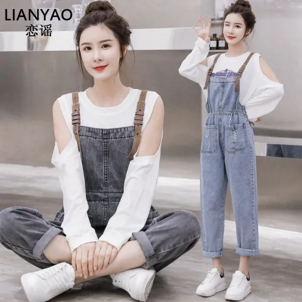 싱푸리 멜빵바지 여성바지 점프수트 일자바지 커플 봄가을 개강룩 시밀러룩
