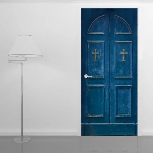 위드지저스 (현관문 시트지) 십자가 빈티지 WOODEN DOOR 택1 - 교회인테리어 기독교인테리어 입당인테리어 교회꾸미기 시트지, 4.블루
