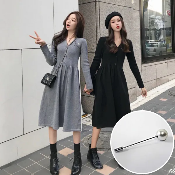 포플러앤씨 글로디아 긴팔 원피스 진주코사지 여성 트윈룩 가을