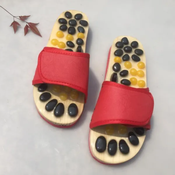 건강슬리퍼 혈기 소통 안마 슬리퍼 여성바깥에착용 알갱이 남학생 발맛사지 자갈 여성 건강 나막신 돌멩이 발걸음 C01 투톤 돌 레드 T04 41 42