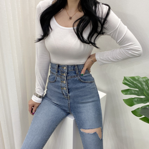 디얼제이 모찌 유넥 슬림 긴팔 티셔츠