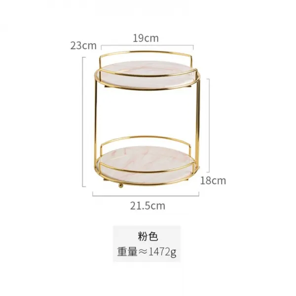 럭셔리 대리석 미니 선반 랙 세라믹 플레이트 테이블 애프터눈티 2단 화장품 트레이, .개, 핑크대리석무늬접시2단선반