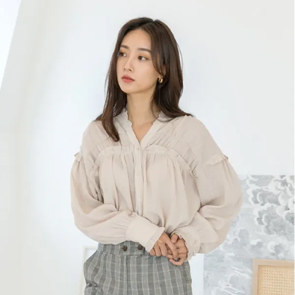  나인 내추럴 프릴 포인트 블라우스 Bl 3269 