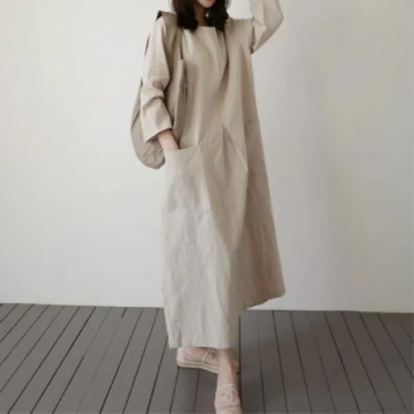 블랙바바 여성 린넨 순색 롱원피스 빅사이즈a19090383