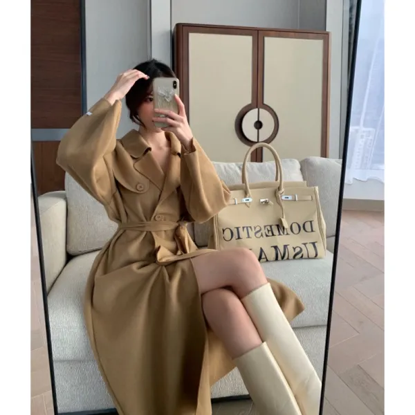 모직 자 코트 여성 겨울 가을 카키브라운 셋업 트렌치코트 케이프 판초 허리보정 하프반코트 하프코트