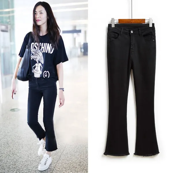 Superfan 여자 여름 부츠컷 청바지 9부 하이웨스트 데님 Csp 000174617