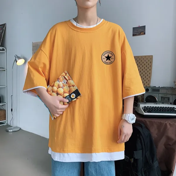 와이즈샵 면반팔티셔츠 코튼반팔티셔츠 J남풍 오리지널제작 작업 방 도망치다 가반팔티 남자 홍콩 토박이 줄 단아한 남성